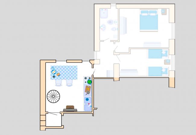 Lavanda Apartment - Grundriss - Das Wohnzimmer mit Küchenzeile