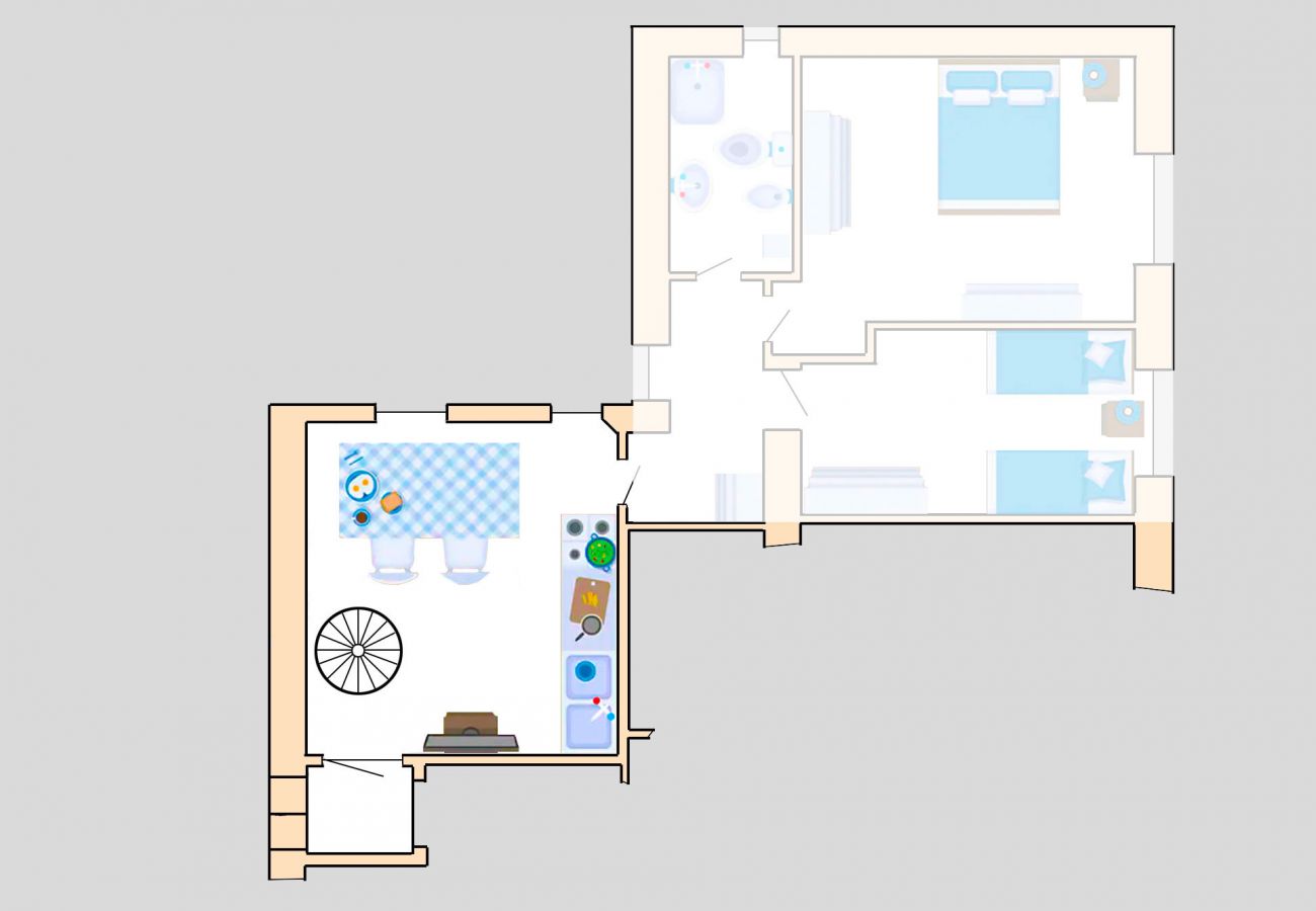 Lavanda Apartment - Floor plan - The living room with kitchenette